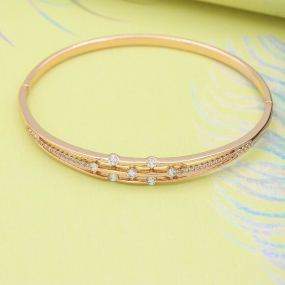 Rose Gold Bangle with Double Row Sparkling Stones, XPBL0511 - Picture 5 of 12